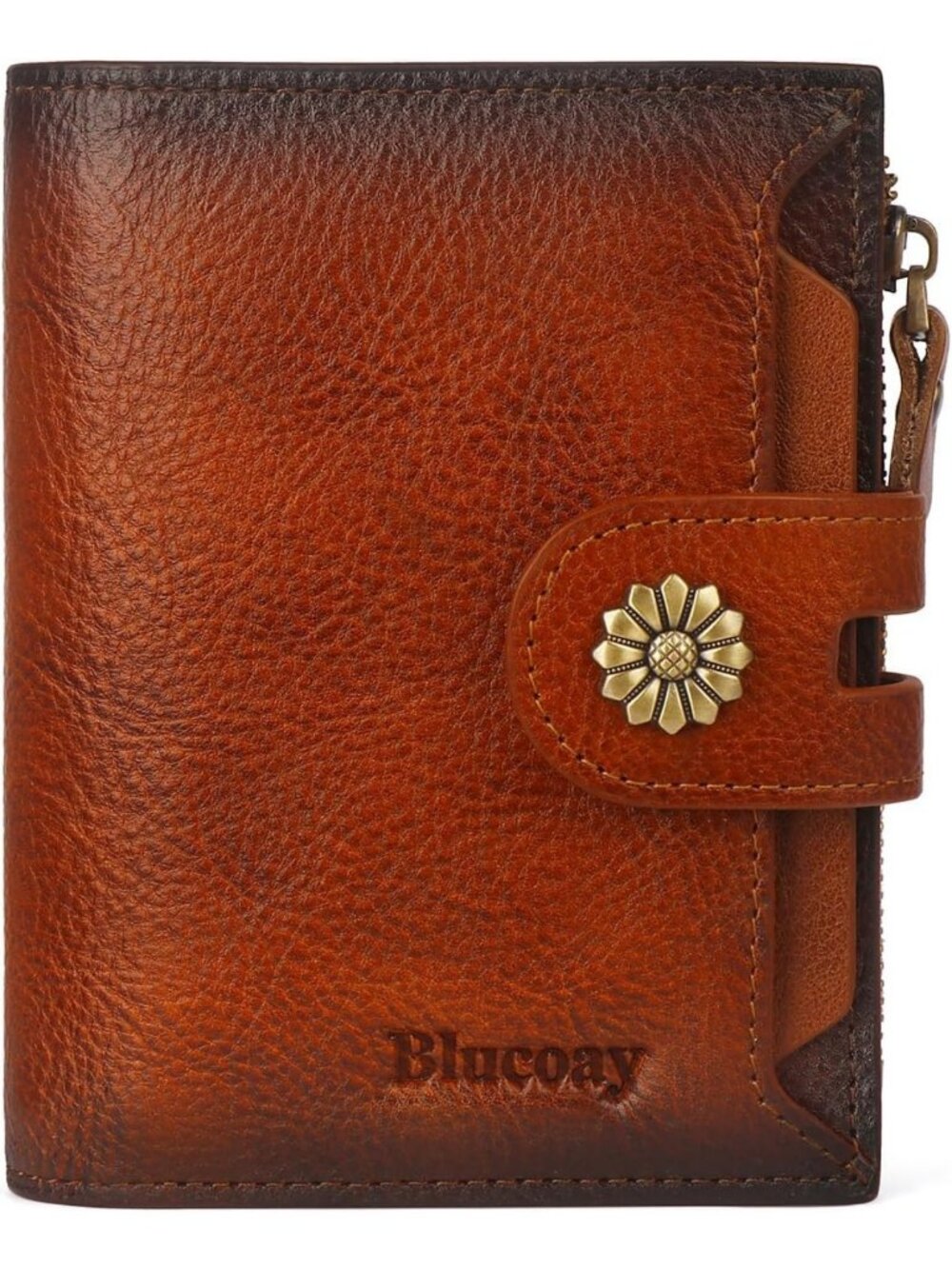 Compact RFID Blocking Leather Wallet for Women, Bifold Card Holder with ID